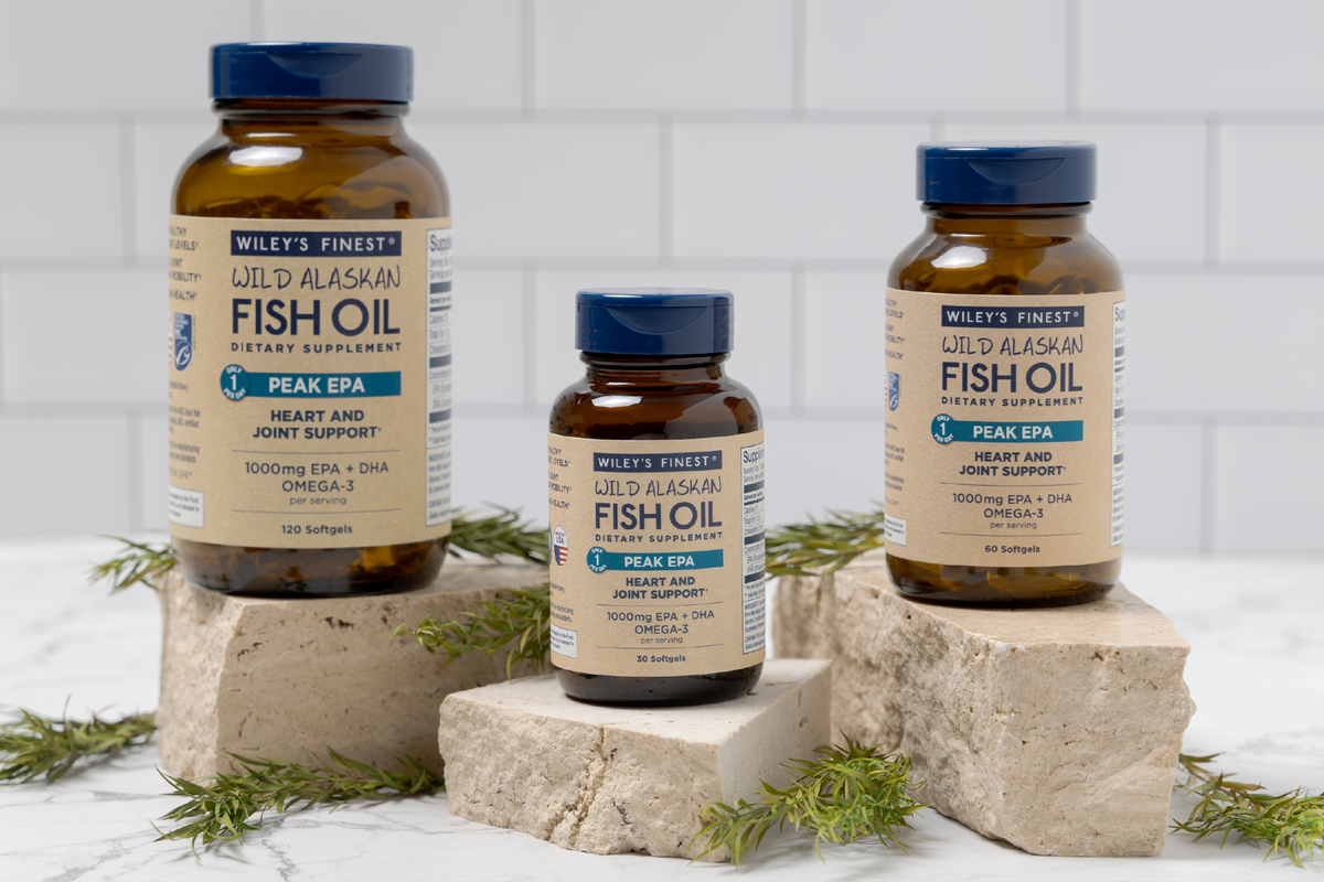 Omega-3 fish oil for joint support in amber bottle